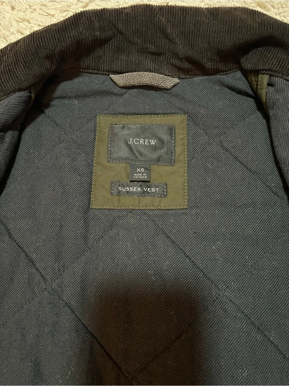 J.Crew Sussex Quilted Vest Olive Green XS Lightweight Insulated Utility Vest
